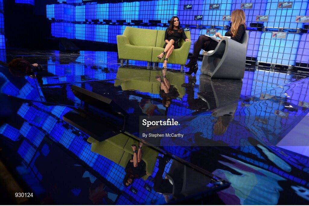 4 November 2014; Actress, Businesswoman and Philantropist Eva Longoria in conversation with Jemima Khan, Vanity Fair, on the centre stage during Day 1 of the 2014 Web Summit in the RDS, Dublin, Ireland. Picture credit: Stephen McCarthy / SPORTSFILE / Web Summit