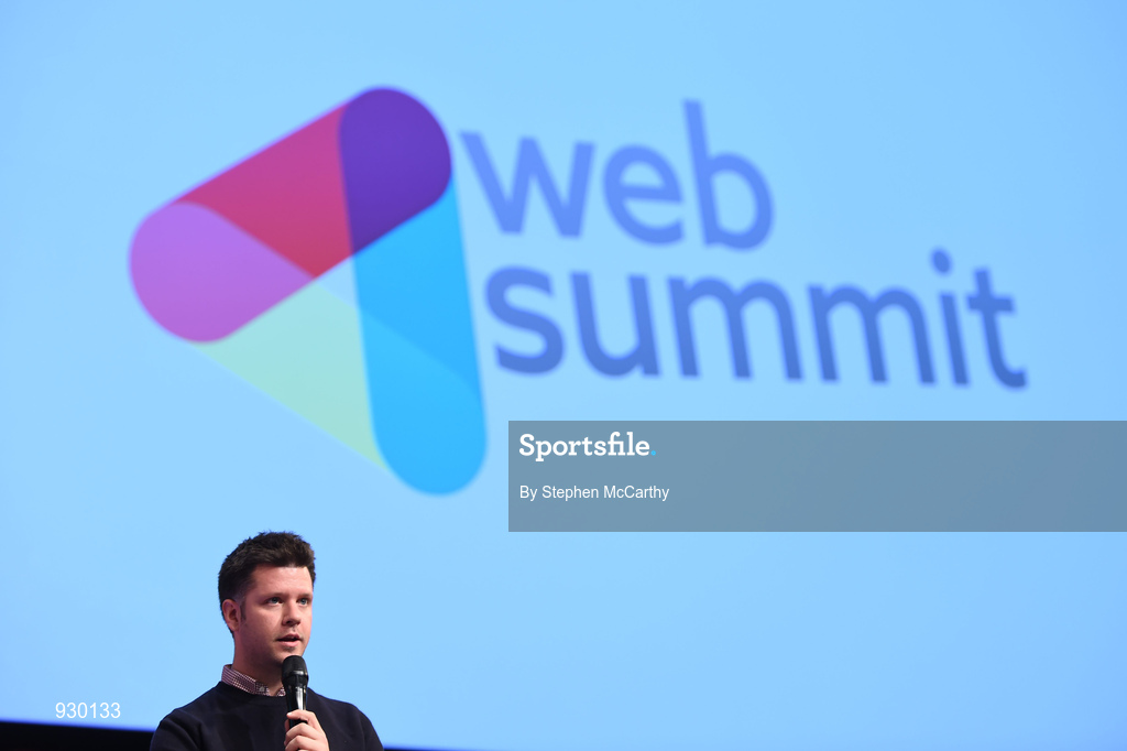 4 November 2014; Dara Hickey, Web Summit, on the centre stage during Day 1 of the 2014 Web Summit in the RDS, Dublin, Ireland. Picture credit: Stephen McCarthy / SPORTSFILE / Web Summit
