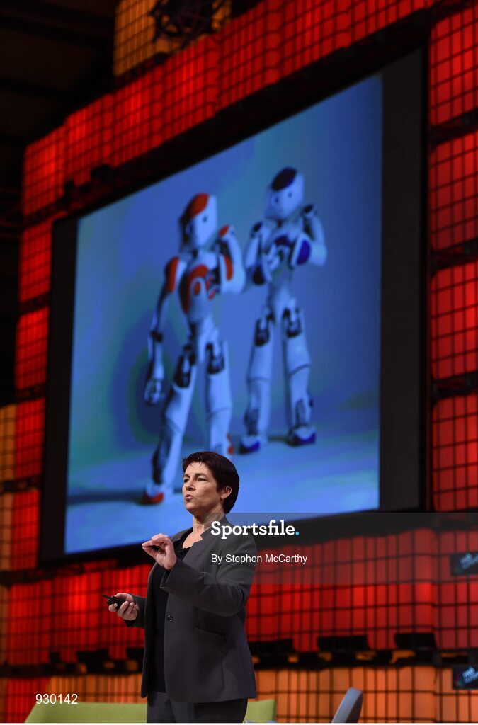 4 November 2014; Andra Keay, Managing Director, Silicon Valley Robotics asks Can Robots Feel? on the centre stage during Day 1 of the 2014 Web Summit in the RDS, Dublin, Ireland. Picture credit: Stephen McCarthy / SPORTSFILE / Web Summit