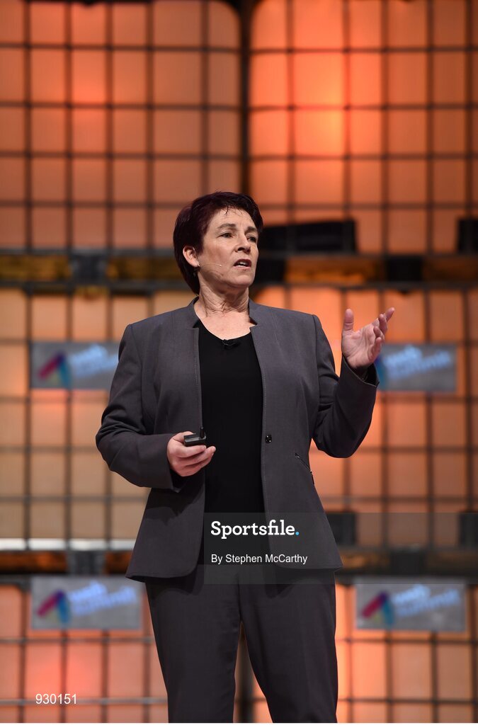 4 November 2014; Andra Keay, Managing Director, Silicon Valley Robotics, asks Can Robots Feel? on the centre stage during Day 1 of the 2014 Web Summit in the RDS, Dublin, Ireland. Picture credit: Stephen McCarthy / SPORTSFILE / Web Summit