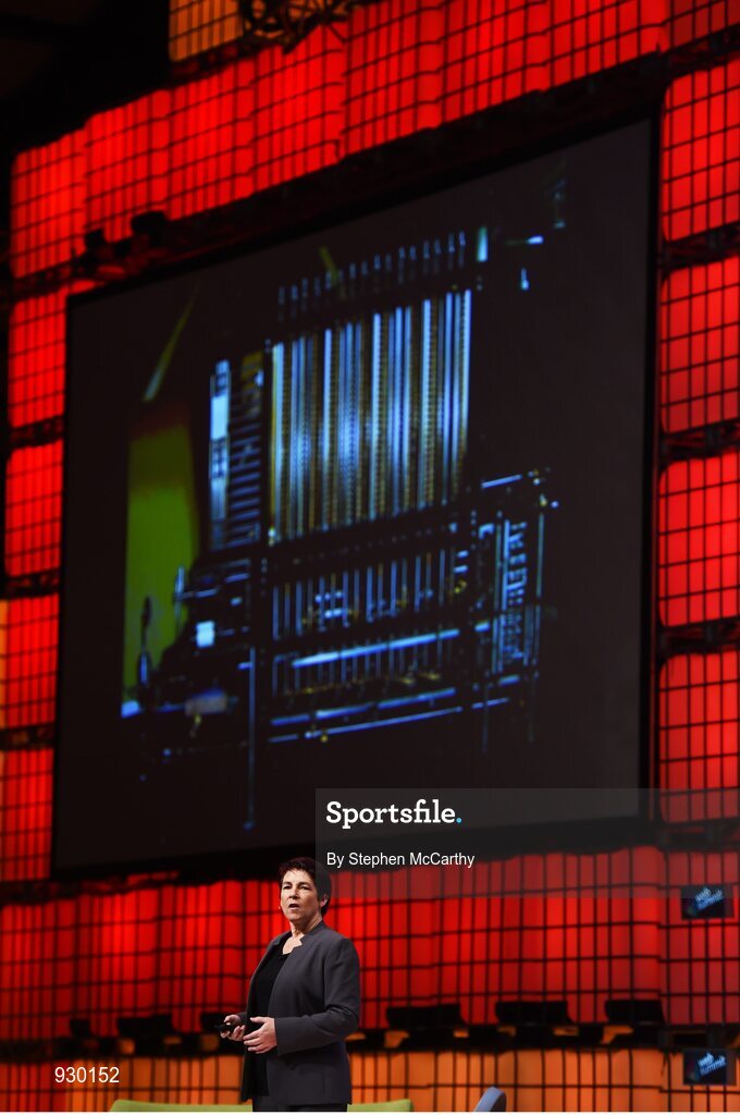 4 November 2014; Andra Keay, Managing Director, Silicon Valley Robotics, asks Can Robots Feel? on the centre stage during Day 1 of the 2014 Web Summit in the RDS, Dublin, Ireland. Picture credit: Stephen McCarthy / SPORTSFILE / Web Summit