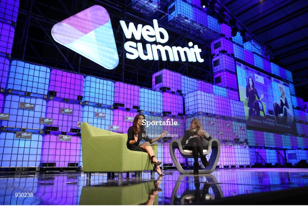 4 November 2014; Actress, Businesswoman and Philantropist Eva Longoria in conversation with Jemima Khan, Vanity Fair, on the centre stage during Day 1 of the 2014 Web Summit in the RDS, Dublin, Ireland. Picture credit: Naoise Culhane / SPORTSFILE / Web Summit