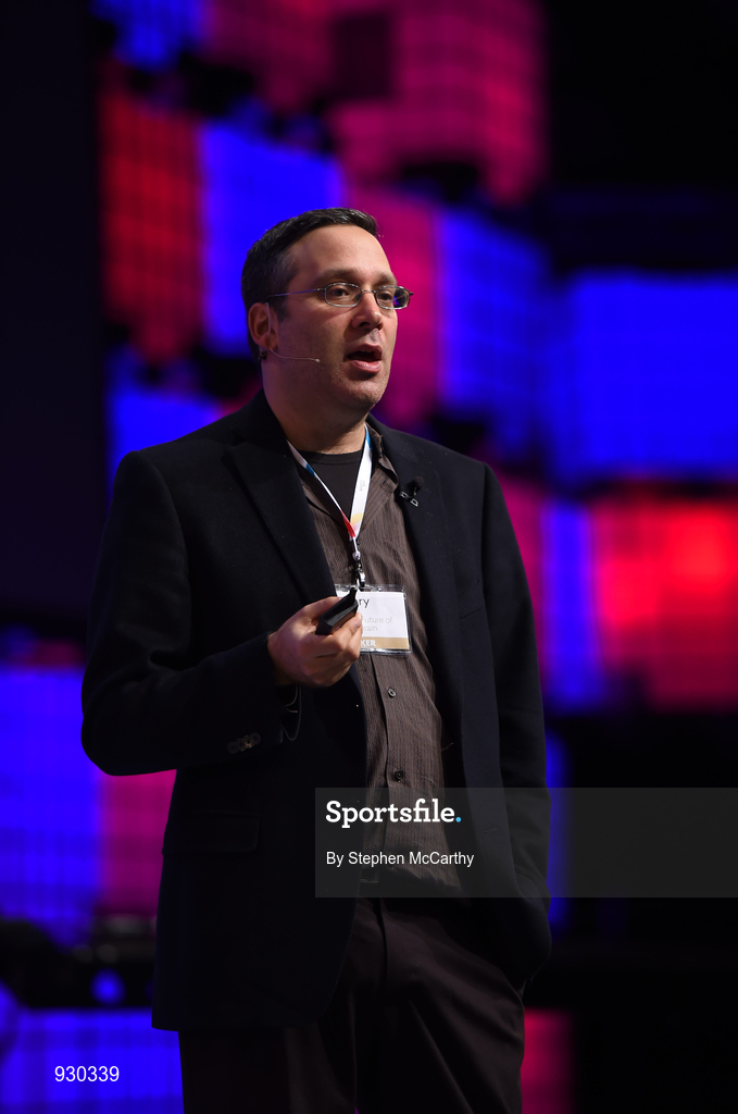 4 November 2014; Gary Marcus, Scientist and Author of Future of The Brain, on the centre stage during Day 1 of the 2014 Web Summit in the RDS, Dublin, Ireland. Picture credit: Stephen McCarthy / SPORTSFILE / Web Summit