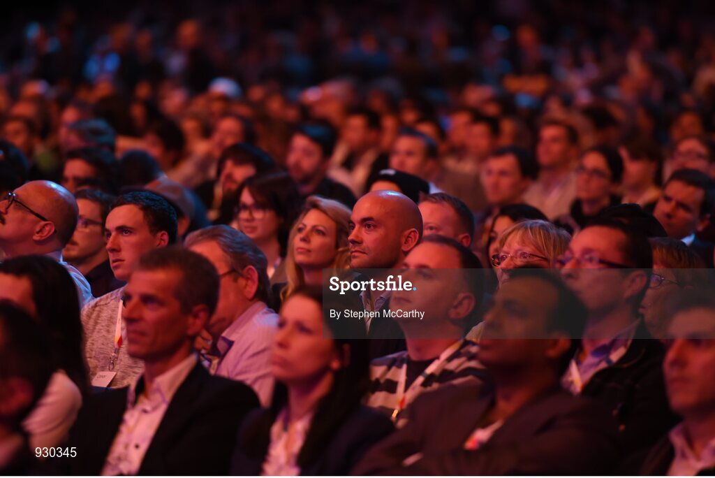 4 November 2014; Attendees watch speakers on the centre stage during Day 1 of the 2014 Web Summit in the RDS, Dublin, Ireland. Picture credit: Stephen McCarthy / SPORTSFILE / Web Summit