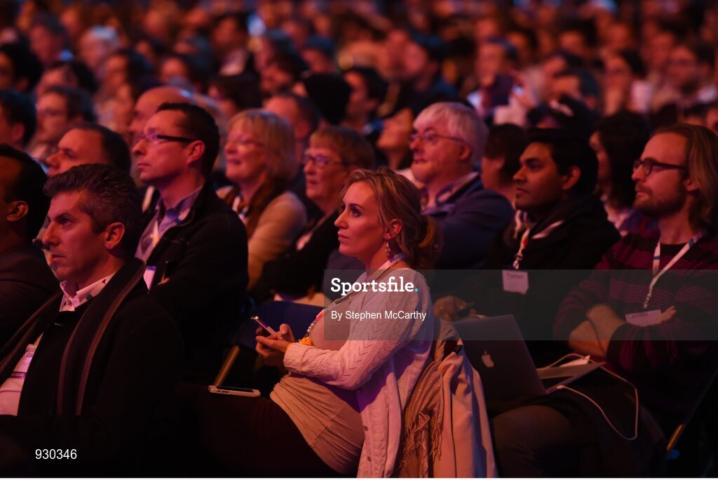 4 November 2014; Attendees watch speakers on the centre stage during Day 1 of the 2014 Web Summit in the RDS, Dublin, Ireland. Picture credit: Stephen McCarthy / SPORTSFILE / Web Summit