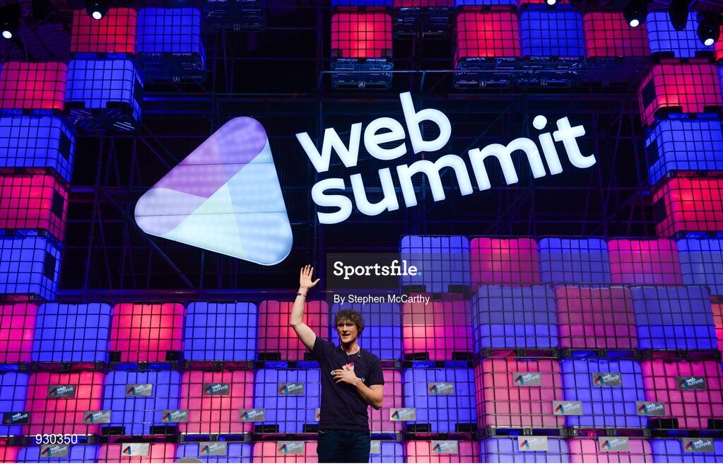 4 November 2014; Paddy Cosgrave, Founder and CEO, Web Summit, on the centre stage during Day 1 of the 2014 Web Summit in the RDS, Dublin, Ireland. Picture credit: Stephen McCarthy / SPORTSFILE / Web Summit