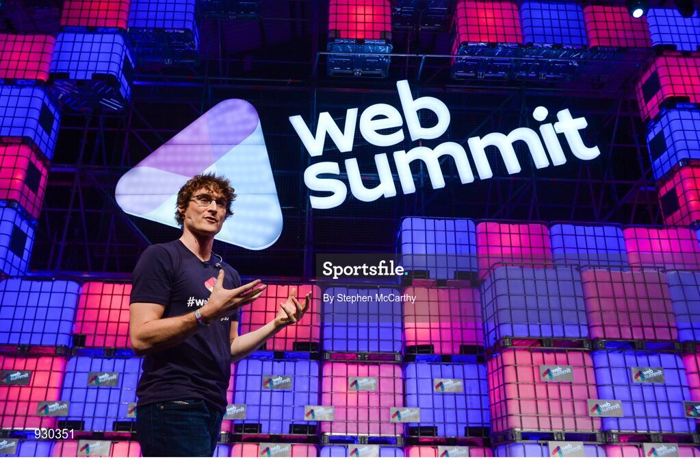 4 November 2014; Paddy Cosgrave, Founder and CEO, Web Summit, on the centre stage during Day 1 of the 2014 Web Summit in the RDS, Dublin, Ireland. Picture credit: Stephen McCarthy / SPORTSFILE / Web Summit