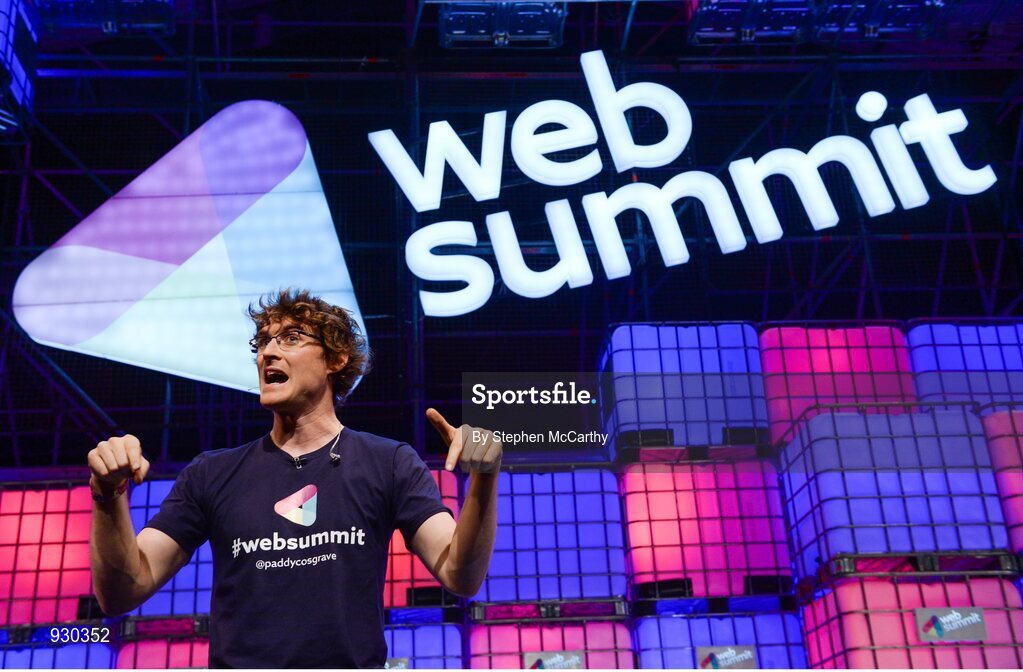 4 November 2014; Paddy Cosgrave, Founder and CEO, Web Summit, on the centre stage during Day 1 of the 2014 Web Summit in the RDS, Dublin, Ireland. Picture credit: Stephen McCarthy / SPORTSFILE / Web Summit