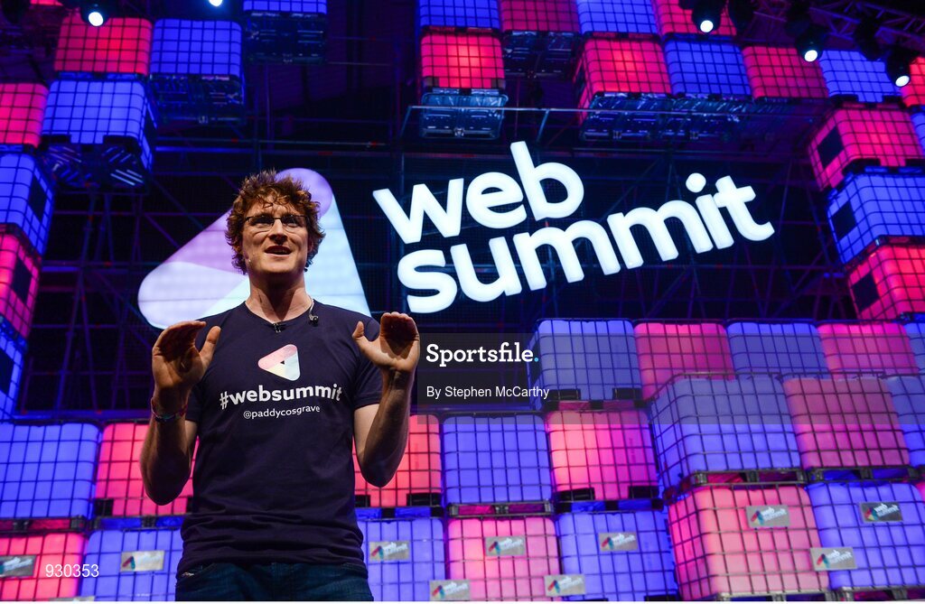 4 November 2014; Paddy Cosgrave, Founder and CEO, Web Summit, on the centre stage during Day 1 of the 2014 Web Summit in the RDS, Dublin, Ireland. Picture credit: Stephen McCarthy / SPORTSFILE / Web Summit