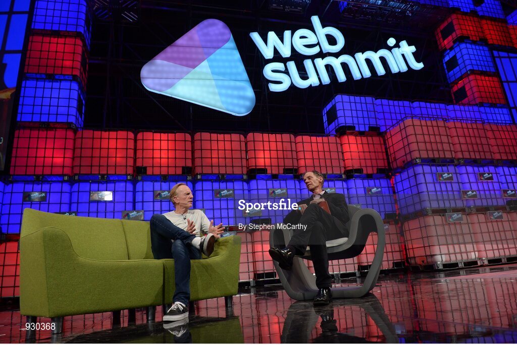 4 November 2014; David Carr, Journalist and Author, The New York Times in conversation with John Sculley, Former CEO, Apple, on the centre stage during Day 1 of the 2014 Web Summit in the RDS, Dublin, Ireland. Picture credit: Stephen McCarthy / SPORTSFILE / Web Summit