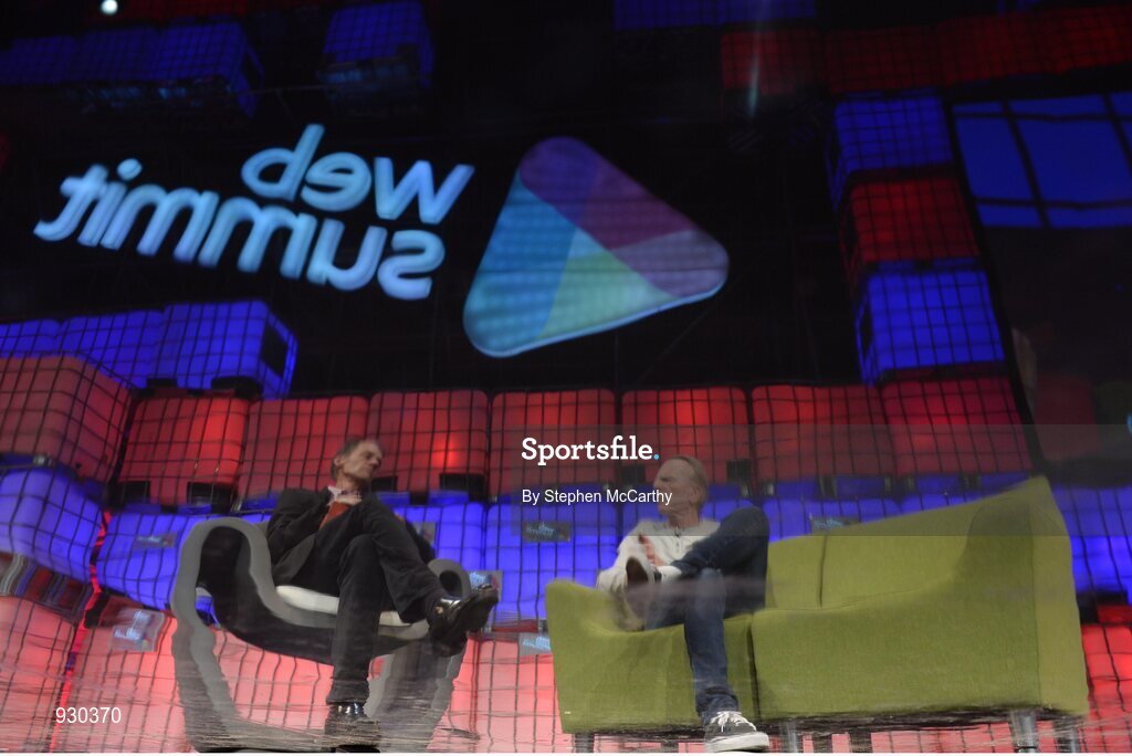 4 November 2014; David Carr, Journalist and Author, The New York Times in conversation with John Sculley, Former CEO, Apple, on the centre stage during Day 1 of the 2014 Web Summit in the RDS, Dublin, Ireland. Picture credit: Stephen McCarthy / SPORTSFILE / Web Summit