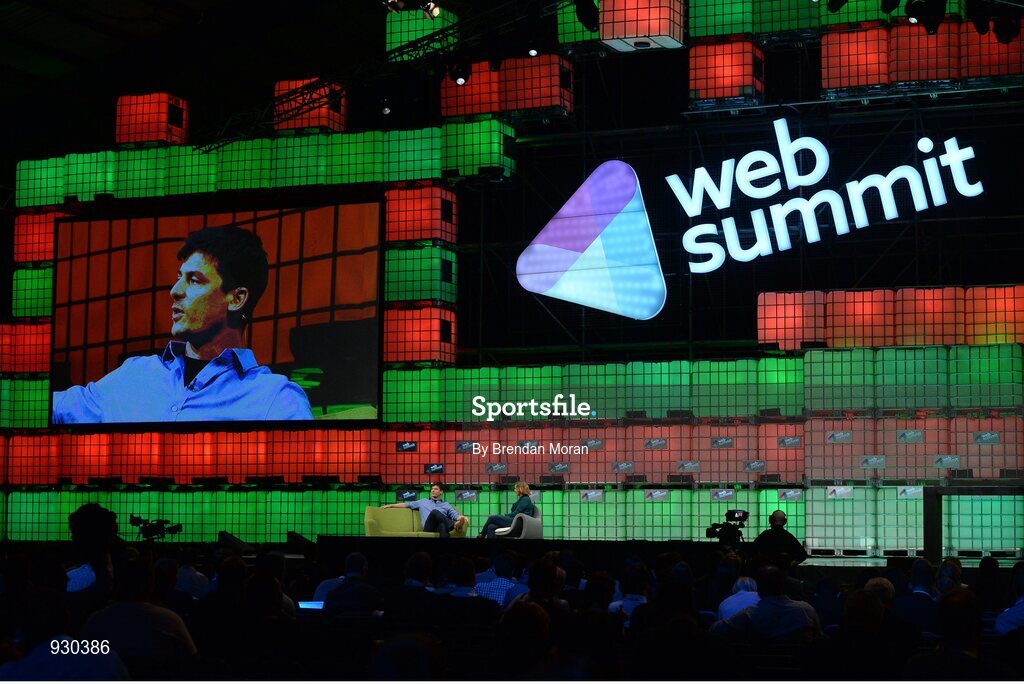 4 November 2014; Josh Tetrick, CEO & Founder, Hampton Creek, being interviewd by Jessi Hempel, Senior Writer,  Wired, on the centre stage during Day 1 of the 2014 Web Summit in the RDS, Dublin, Ireland. Picture credit: Brendan Moran / SPORTSFILE / Web Summit