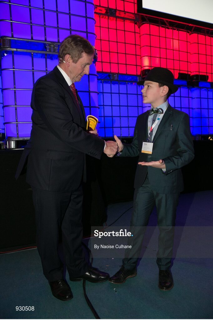 4 November 2014; An Taoiseach Enda Kenny speaks to Eric Lassard alongside the centre stage during Day 1 of the 2014 Web Summit in the RDS, Dublin, Ireland. Picture credit: Naoise Culhane / SPORTSFILE / Web Summit