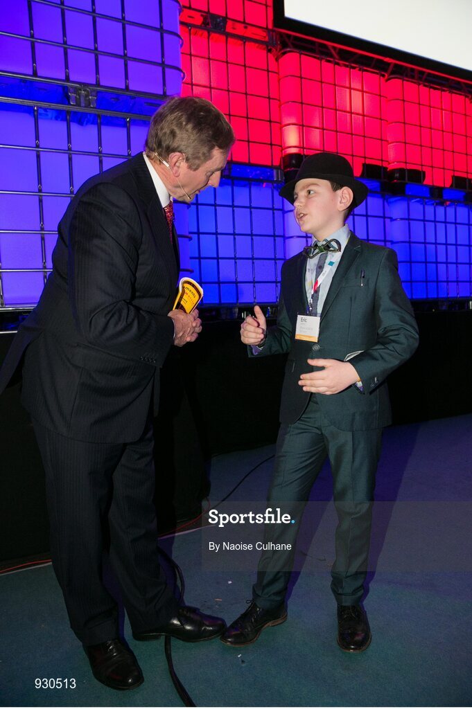 4 November 2014; An Taoiseach Enda Kenny speaks to Eric Lassard alongside the centre stage during Day 1 of the 2014 Web Summit in the RDS, Dublin, Ireland. Picture credit: Naoise Culhane / SPORTSFILE / Web Summit
