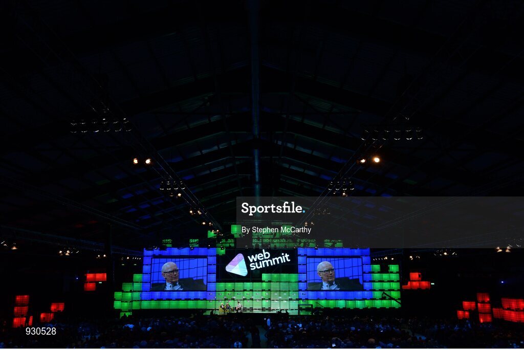 4 November 2014; Stewart Baker, Partner, Steptoe & Johnson, and Matthew Prince, Founder, Cloudflare, in conversation with James Ball, Journalist, The Guardian, on the centre stage during Day 1 of the 2014 Web Summit in the RDS, Dublin, Ireland. Picture credit: Stephen McCarthy / SPORTSFILE / Web Summit