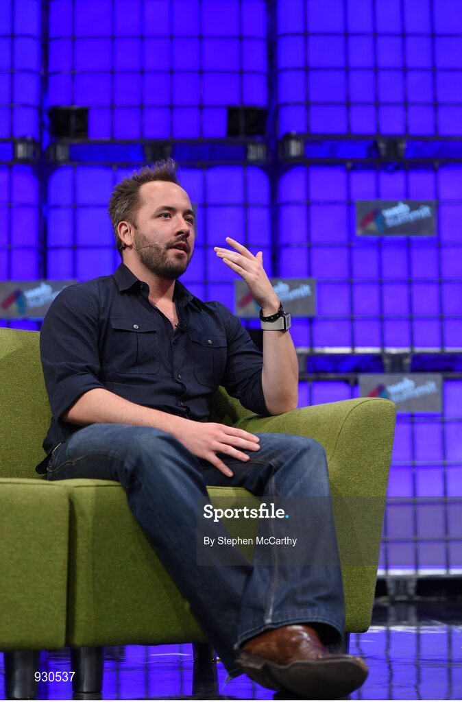 4 November 2014; Drew Houston, Founder, Dropbox, on the centre stage during Day 1 of the 2014 Web Summit in the RDS, Dublin, Ireland. Picture credit: Stephen McCarthy / SPORTSFILE / Web Summit