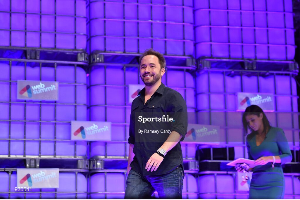 4 November 2014; Drew Houston, Founder, Dropbox, on the centre stage during Day 1 of the 2014 Web Summit in the RDS, Dublin, Ireland. Picture credit: Ramsey Cardy / SPORTSFILE / Web Summit