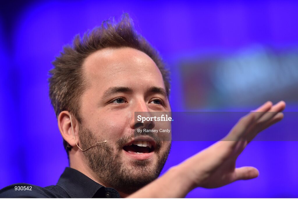 4 November 2014; Drew Houston, Founder, Dropbox, on the centre stage during Day 1 of the 2014 Web Summit in the RDS, Dublin, Ireland. Picture credit: Ramsey Cardy / SPORTSFILE / Web Summit