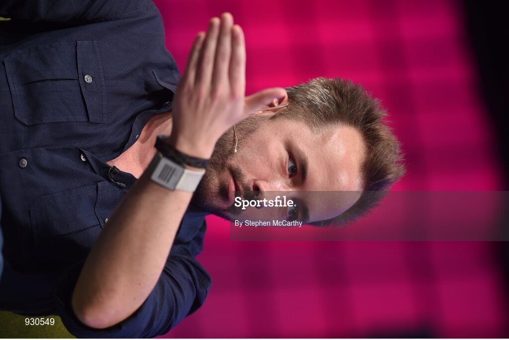 4 November 2014; Drew Houston, Founder, Dropbox, on the centre stage during Day 1 of the 2014 Web Summit in the RDS, Dublin, Ireland. Picture credit: Stephen McCarthy / SPORTSFILE / Web Summit
