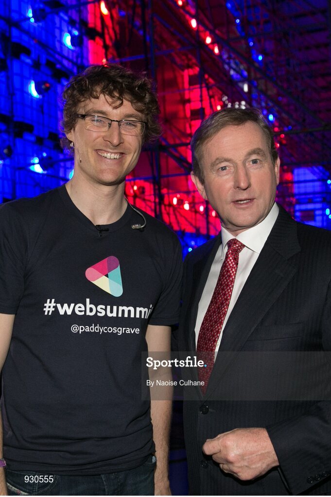 4 November 2014; An Taoiseach Enda Kenny with Paddy Cosgrave, Founder and CEO, Web Summit, backstage at the centre stage during Day 1 of the 2014 Web Summit in the RDS, Dublin, Ireland. Picture credit: Naoise Culhane / SPORTSFILE / Web Summit