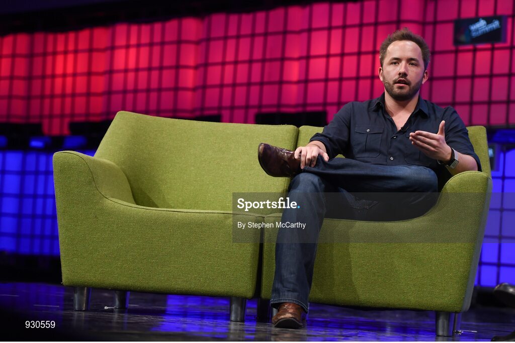 4 November 2014; Drew Houston, Founder, Dropbox, on the centre stage during Day 1 of the 2014 Web Summit in the RDS, Dublin, Ireland. Picture credit: Stephen McCarthy / SPORTSFILE / Web Summit