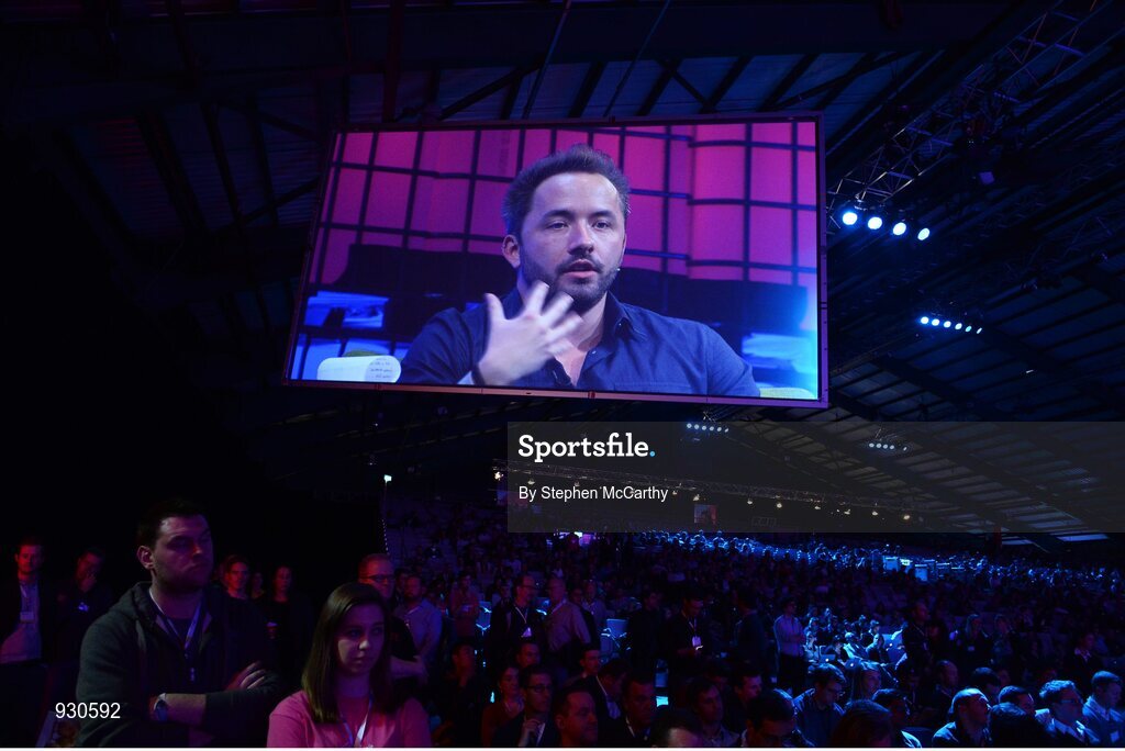 4 November 2014; Drew Houston, Founder, Dropbox, on the centre stage during Day 1 of the 2014 Web Summit in the RDS, Dublin, Ireland. Picture credit: Stephen McCarthy / SPORTSFILE / Web Summit