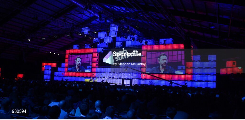 4 November 2014; Drew Houston, Founder, Dropbox, on the centre stage during Day 1 of the 2014 Web Summit in the RDS, Dublin, Ireland. Picture credit: Stephen McCarthy / SPORTSFILE / Web Summit