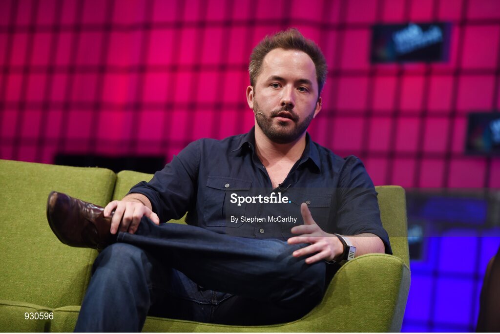 4 November 2014; Drew Houston, Founder, Dropbox, on the centre stage during Day 1 of the 2014 Web Summit in the RDS, Dublin, Ireland. Picture credit: Stephen McCarthy / SPORTSFILE / Web Summit