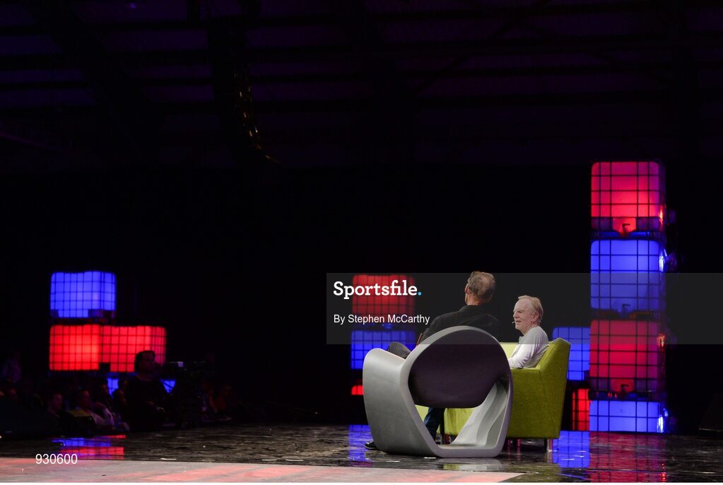 4 November 2014; John Sculley, Former CEO, Apple, in conversation with David Carr, Journalist and Author, The New York Times, on the centre stage during Day 1 of the 2014 Web Summit in the RDS, Dublin, Ireland. Picture credit: Stephen McCarthy / SPORTSFILE / Web Summit