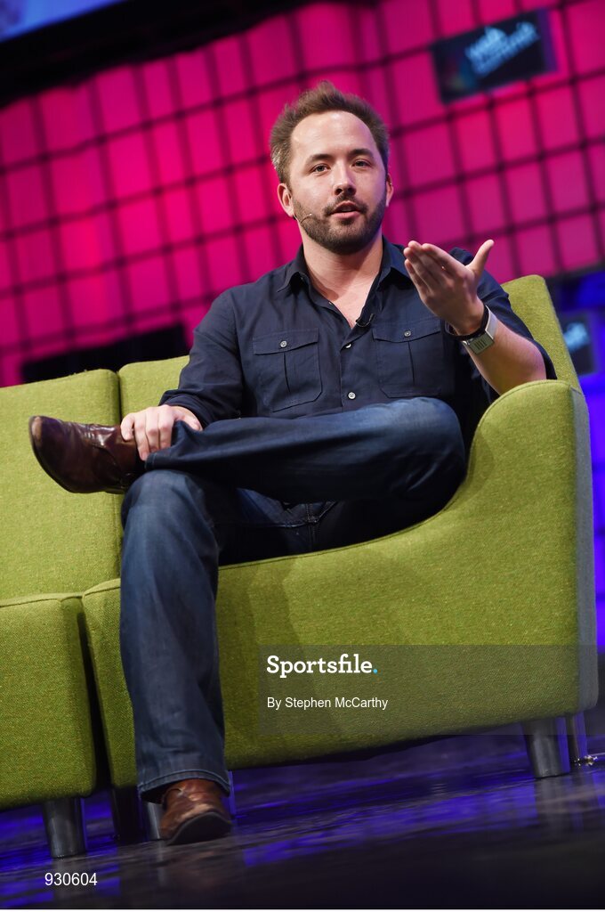 4 November 2014; Drew Houston, Founder, Dropbox, on the centre stage during Day 1 of the 2014 Web Summit in the RDS, Dublin, Ireland. Picture credit: Stephen McCarthy / SPORTSFILE / Web Summit