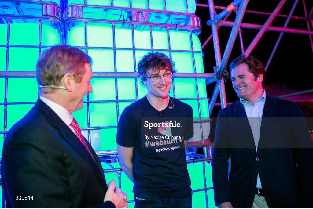 4 November 2014; An Taoiseach Enda Kenny with Paddy Cosgrave, Founder and CEO, Web Summit, and Adam KostyÃ¡l, Head of European Listings, NASDAQ OMX, backstage at the centre stage during Day 1 of the 2014 Web Summit in the RDS, Dublin, Ireland. Picture credit: Naoise Culhane / SPORTSFILE / Web Summit