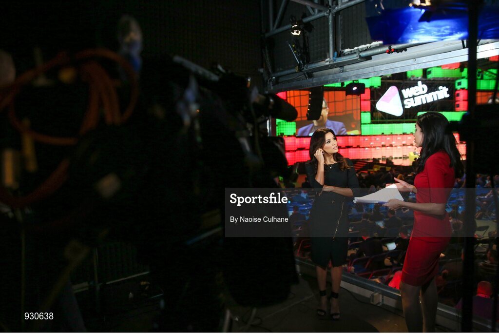 4 November 2014; Eva Longoria, Actor, Producer, and Philanthropist, Founder of The Eva Longoria Foundation, is interviewed by Seema Mody, CNBC backstage during Day 1 of the 2014 Web Summit in the RDS, Dublin, Ireland. Picture credit: Naoise Culhane / SPORTSFILE / Web Summit