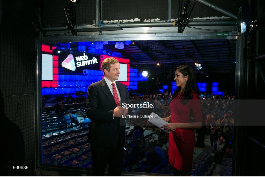 4 November 2014; An Taoiseach Enda Kenny is interviewed by Seema Mody, CNBC backstage during Day 1 of the 2014 Web Summit in the RDS, Dublin, Ireland. Picture credit: Naoise Culhane / SPORTSFILE / Web Summit