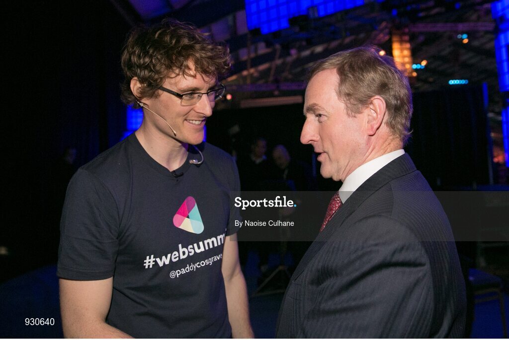 4 November 2014; An Taoiseach Enda Kenny with Paddy Cosgrave, Founder and CEO, Web Summit, backstage at the centre stage during Day 1 of the 2014 Web Summit in the RDS, Dublin, Ireland. Picture credit: Naoise Culhane / SPORTSFILE / Web Summit