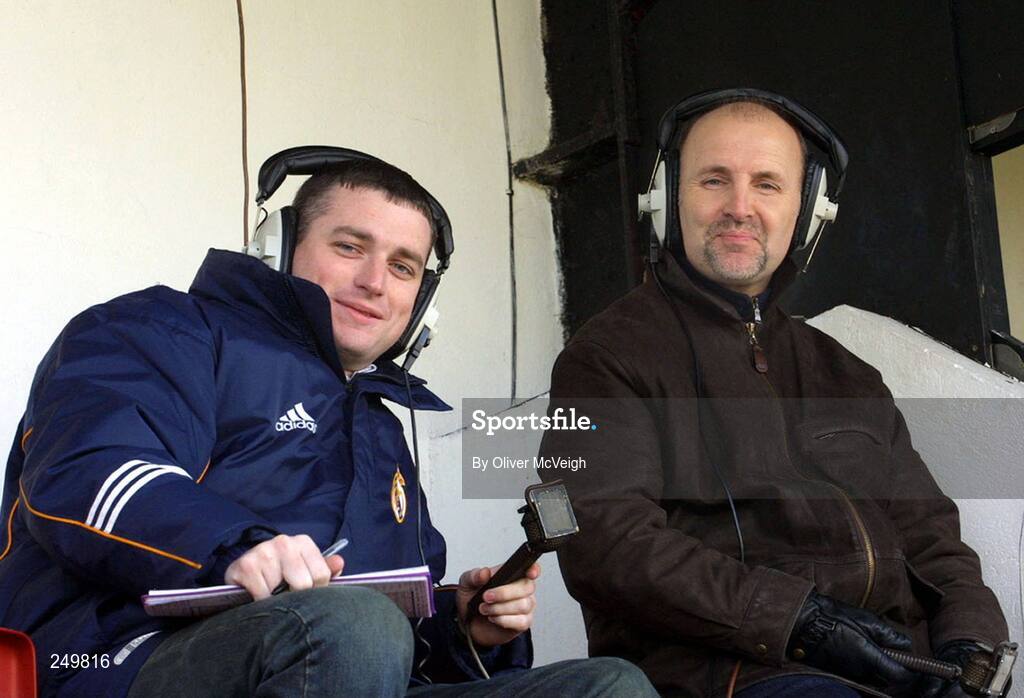 24 May 2007; Roy Walker, right, as a match analyst with BBC Radio Ulster. Roy Walker has been appointed new manager of Glentoran Football club after completing a deal with the Oval board on Thursday 24th May 2007.    The move sees Walker return to the game seven years after quitting at Glenavon FC. Walker guided Crusaders FC to Irish League titles in 1995 and 1997. Since leaving management he was a match analyst with BBC Radio Ulster. Picture credit: Oliver McVeigh / SPORTSFILE