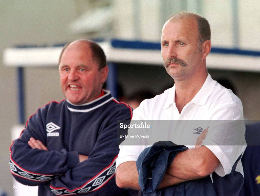 24 May 2007; Roy Walker, right, with Billy Sinclair. Walker who has been appointed new manager of Glentoran Football club after completing a deal with the Oval board on Thursday 24th May 2007. The move sees Walker return to the game seven years after quitting at Glenavon FC. Walker guided Crusaders FC to Irish League titles in 1995 and 1997. Since leaving management he was a match analyst with BBC Radio Ulster. Picture credit: Oliver McVeigh / SPORTSFILE