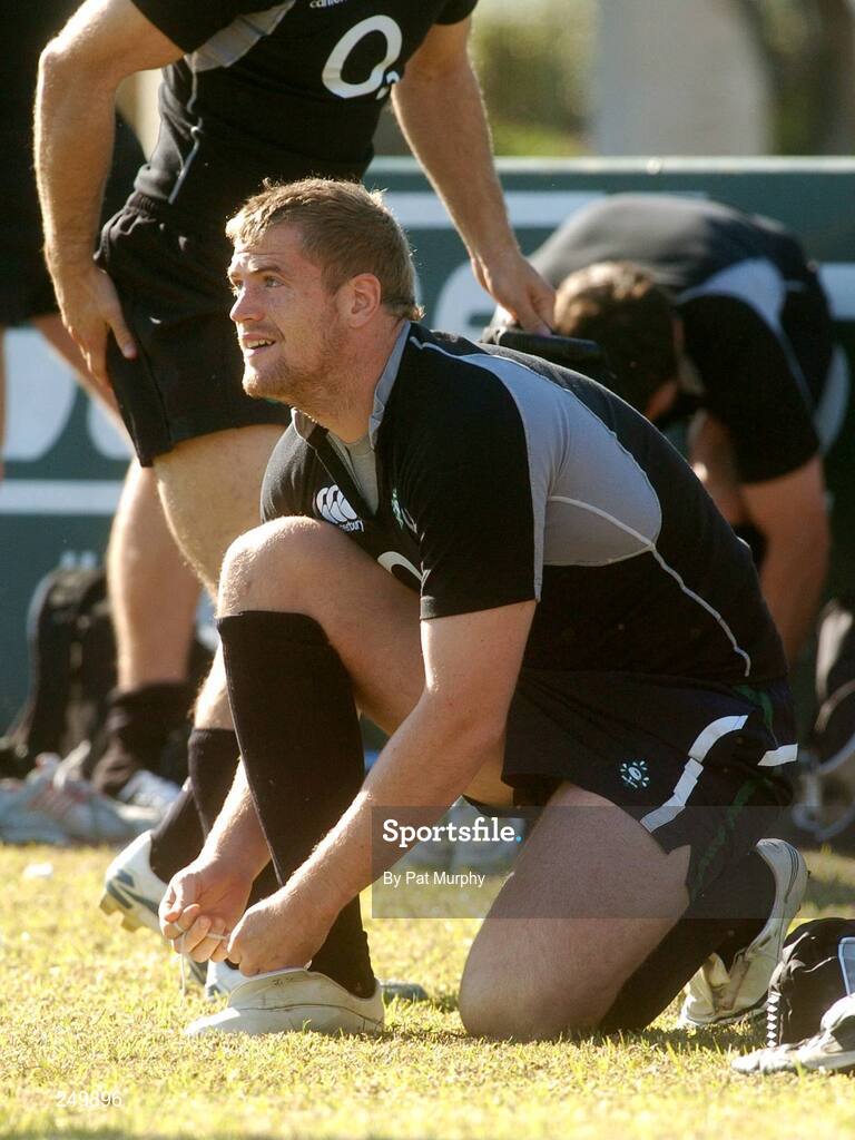25 May 2007; Jamie Heaslip adjusts his boots during the Captain's Run. Santa Fe Rugby Club, Santa Fe, Argentina. Picture credit: Pat Murphy / SPORTSFILE
