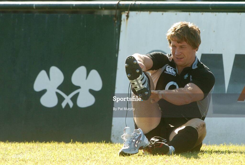 25 May 2007; Jerry Flannery puts on his boots before the Captain's Run. Santa Fe Rugby Club, Santa Fe, Argentina. Picture credit: Pat Murphy / SPORTSFILE