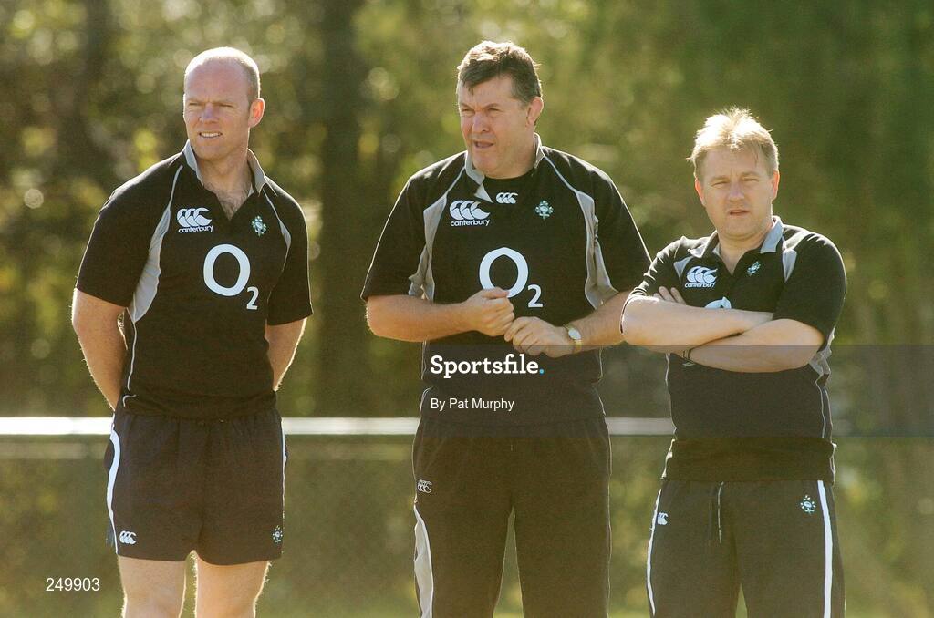 25 May 2007; Ireland head coach Eddie O'Sullivan with Mervyn Murphy, Ireland Video Analyst, left, and Niall O'Donovan, centre, assistant coach, during the Captain's Run. Santa Fe Rugby Club, Santa Fe, Argentina. Picture credit: Pat Murphy / SPORTSFILE