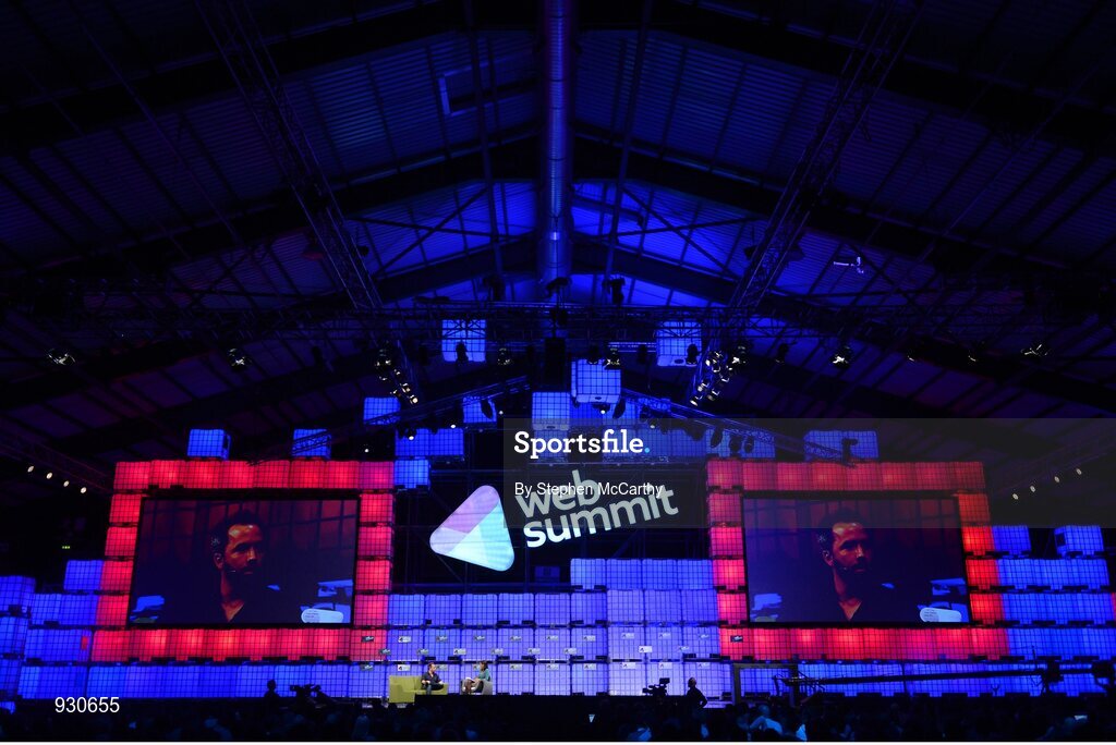 4 November 2014; Drew Houston, Founder, Dropbox, on the centre stage during Day 1 of the 2014 Web Summit in the RDS, Dublin, Ireland. Picture credit: Stephen McCarthy / SPORTSFILE / Web Summit