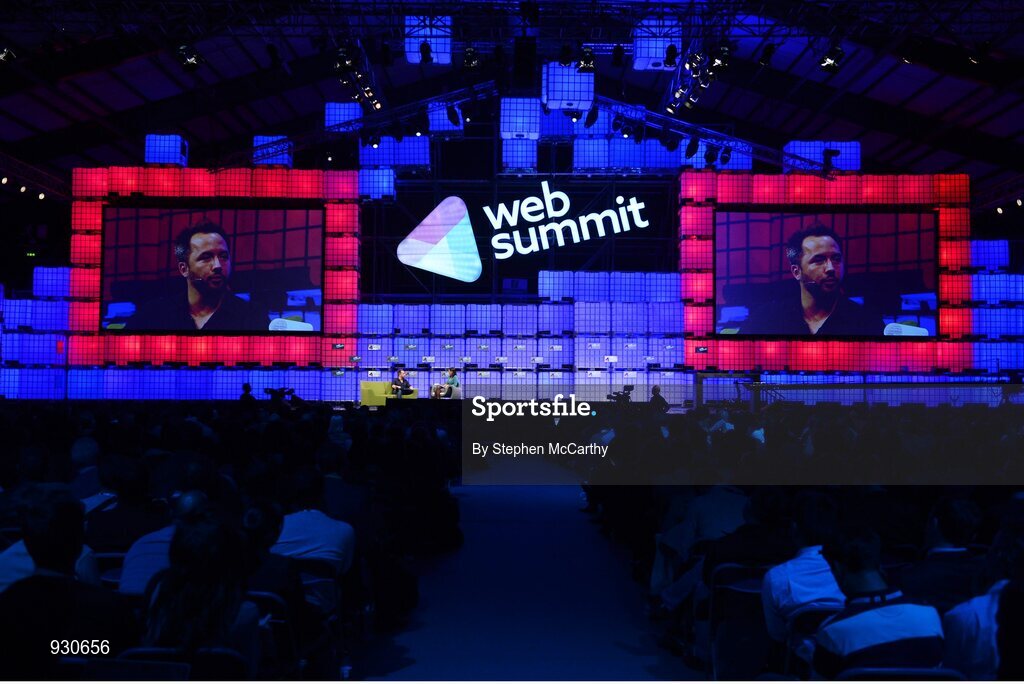 4 November 2014; Drew Houston, Founder, Dropbox, on the centre stage during Day 1 of the 2014 Web Summit in the RDS, Dublin, Ireland. Picture credit: Stephen McCarthy / SPORTSFILE / Web Summit