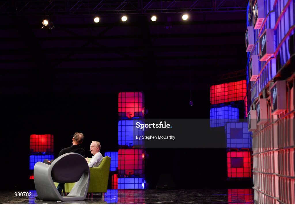 4 November 2014; John Sculley, Former CEO, Apple, in conversation with David Carr, Journalist and Author, The New York Times, on the centre stage during Day 1 of the 2014 Web Summit in the RDS, Dublin, Ireland. Picture credit: Stephen McCarthy / SPORTSFILE / Web Summit