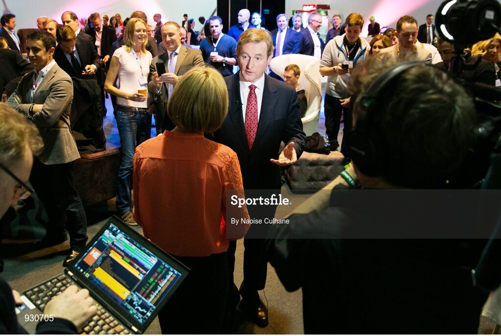 4 November 2014; An Taoiseach Enda Kenny being interviewed backstage during Day 1 of the 2014 Web Summit in the RDS, Dublin, Ireland. Picture credit: Naoise Culhane / SPORTSFILE / Web Summit