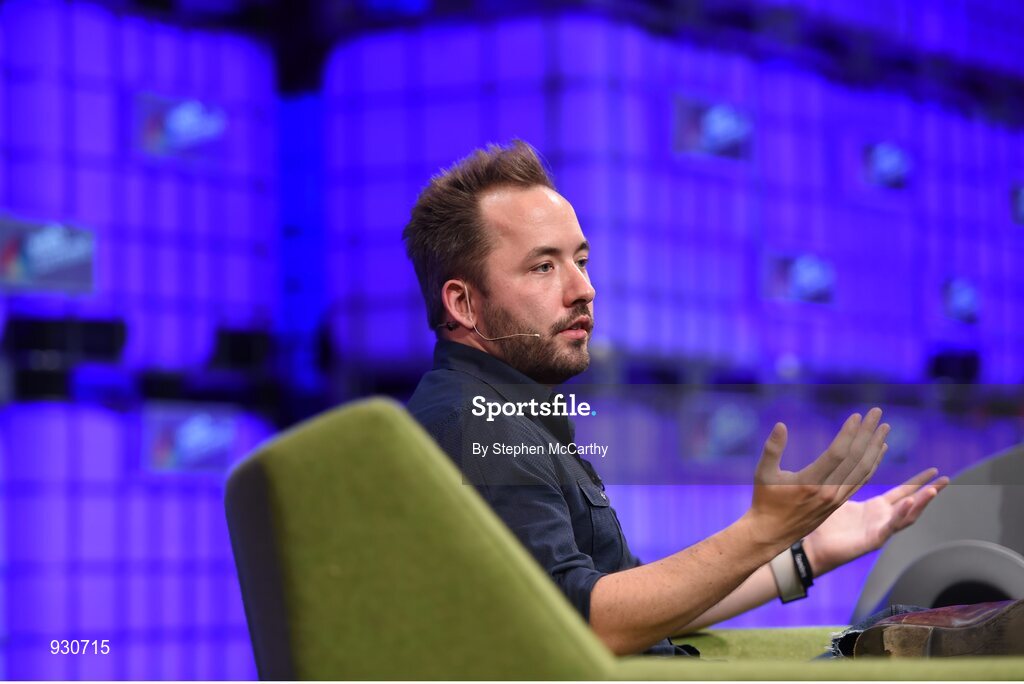 4 November 2014; Drew Houston, Founder, Dropbox, on the centre stage during Day 1 of the 2014 Web Summit in the RDS, Dublin, Ireland. Picture credit: Stephen McCarthy / SPORTSFILE / Web Summit