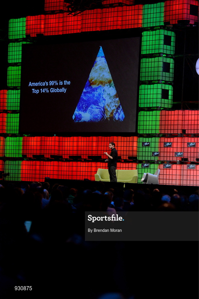 4 November 2014; Pablos Holman, Inventor, Intellectual Ventures Lab, talks about How to Be a Hacker, on the centre stage during Day 1 of the 2014 Web Summit in the RDS, Dublin, Ireland. Picture credit: Brendan Moran / SPORTSFILE / Web Summit
