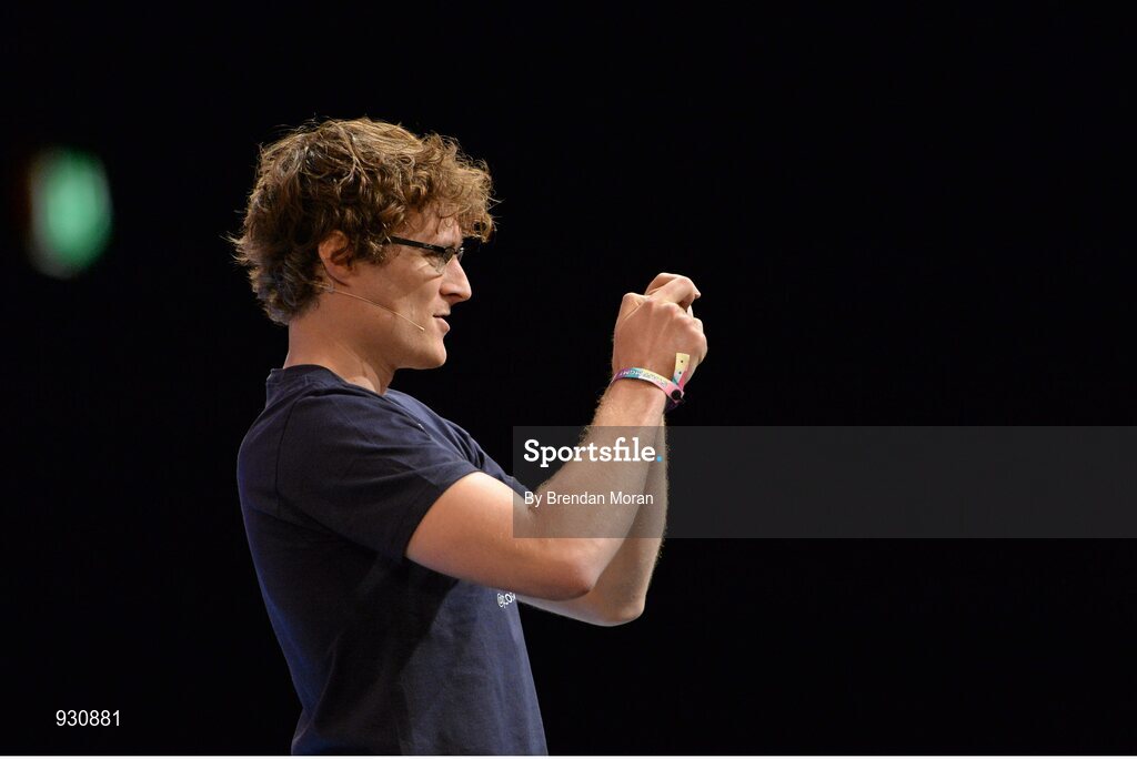 4 November 2014; Paddy Cosgrave, Founder and CEO, Web Summit, on the centre stage during Day 1 of the 2014 Web Summit in the RDS, Dublin, Ireland. Picture credit: Brendan Moran / SPORTSFILE / Web Summit