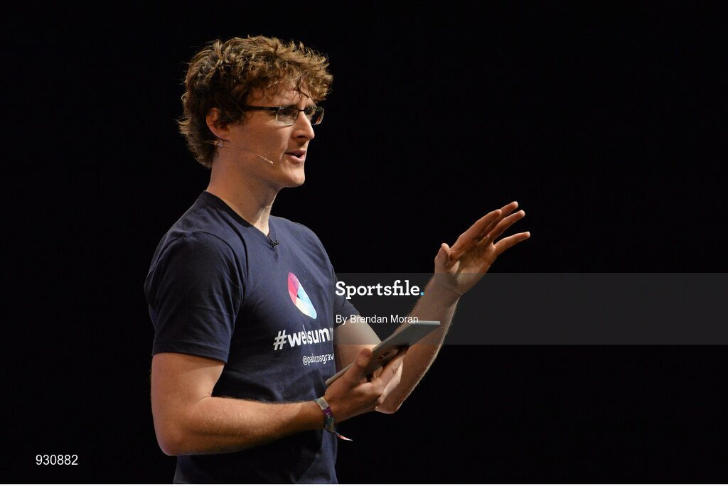 4 November 2014; Paddy Cosgrave, Founder and CEO, Web Summit, on the centre stage during Day 1 of the 2014 Web Summit in the RDS, Dublin, Ireland. Picture credit: Brendan Moran / SPORTSFILE / Web Summit