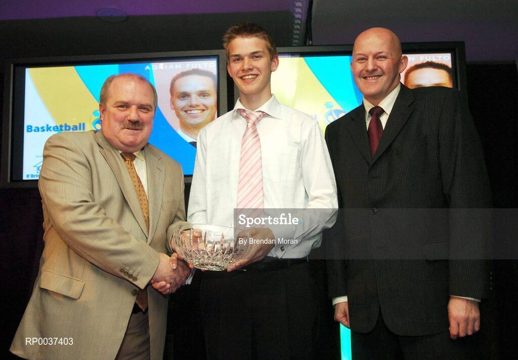26 May 2007; Paul Dick, St Malachy's, Belfast, Co. Antrim, receives the Men's Underage Coach of the Year award, on behalf of Adrian Fulton, from John Landy, left, and Tony Colgan, President of Basketball Ireland. Basketball Ireland Annual Awards 2007, Citywest Hotel, Conference, Leisure & Golf Resort, Saggart, Co Dublin. Picture credit: Brendan Moran / SPORTSFILE