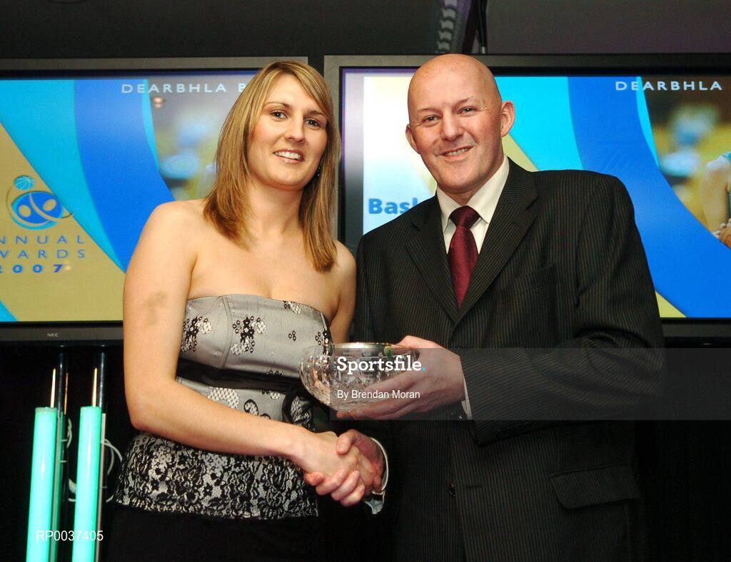 26 May 2007; Dearbhla Breen, UL Aughinish, Limerick, is presented with the Senior Women's International Player of the Year award by Tony Colgan, President of Basketball Ireland. Basketball Ireland Annual Awards 2007, Citywest Hotel, Conference, Leisure & Golf Resort, Saggart, Co Dublin. Picture credit: Brendan Moran / SPORTSFILE