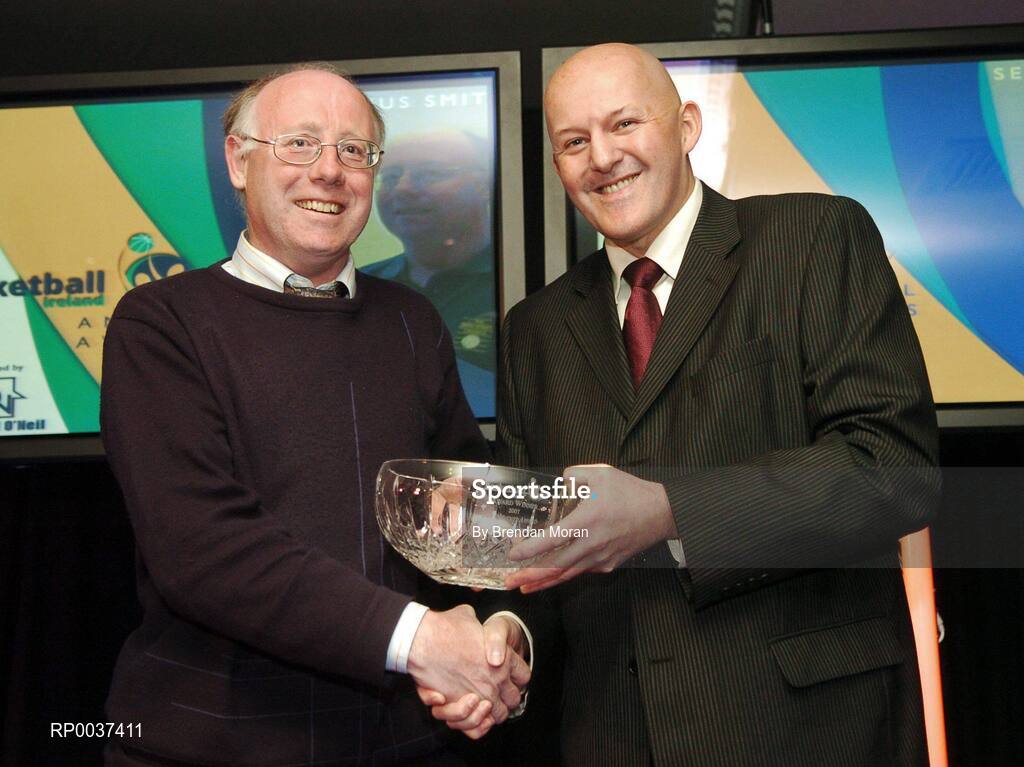26 May 2007; Seamus Smith, Cavan, is presented with the President's award by Tony Colgan, President of Basketball Ireland. Basketball Ireland Annual Awards 2007, Citywest Hotel, Conference, Leisure & Golf Resort, Saggart, Co Dublin. Picture credit: Brendan Moran / SPORTSFILE